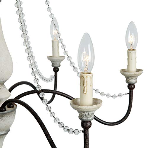 Lampundit 6 Light French Country Chandelier With Crystal Beads, Farmhouse Candle Chandelier For Dining Room, Living Room, Bedroom, 29.5" Dia #TOP7