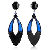  Blau und Schwarz Große Größe Wasser Tropfen Vintage Style Lange Drop Baumeln Frauen Ohrringe Exklusiv e1284b