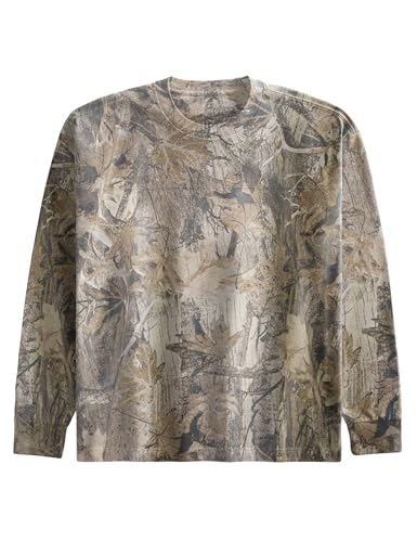 HOCANDY Camo Shirt for Women Maple Leaf Print Long Sleeve Crewneck T-Shirts Oversized Tee Shirts 2025 Trendy Streetwear