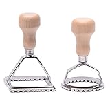 MASTER FENG Ravioli Stamp Maker Cutter with Roller Wheel Set, Mold with Wooden Handle and Fluted Edge, Pasta Press Kitchen Attachment (MF-1400)