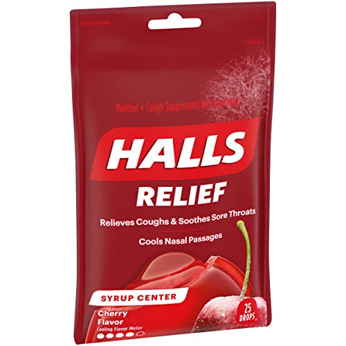 Halls Relief Syrup Center Cherry Flavor Cough Drops, 1 Bag (25 Total Drops) #TOP3
