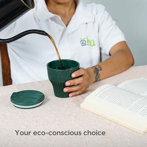 Image of Eha Earth Friendly Rafter Coffee Mug with Lid | Tea Cup Set | 250 ml | Made with Rice Husk | Microwave Safe Mugs for Gifting | 2 Unit | Fern