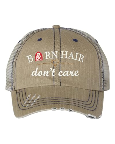Go All Out One Size Khaki/Navy Trucker Barn Hair Don't Care Embroidered Distressed Trucker Cap
