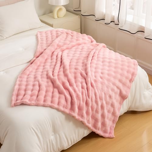 YUSOKI Luxury 3D Bubble Light Weighted Queen Blanket 4.7lb,All Ages,Home Decoration, (Light Pink,90 * 90inches)