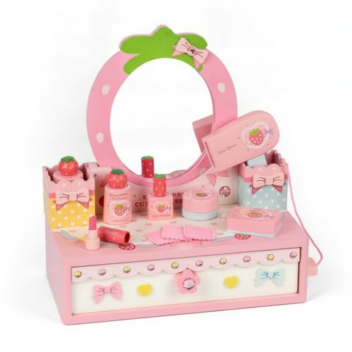 Image of MagiDeal Girls Pretend Vanity Kids Wooden Dressing Table Toy Set With Mirror Drawer And Play Accessories For Role Routines Suitable for birthday gifts playroom
