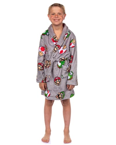 Nintendo Boys' Super Mario Yoshi and Super Mushroom Kids Plush Fleece Robe Pajama Lounge Bathrobe (8)