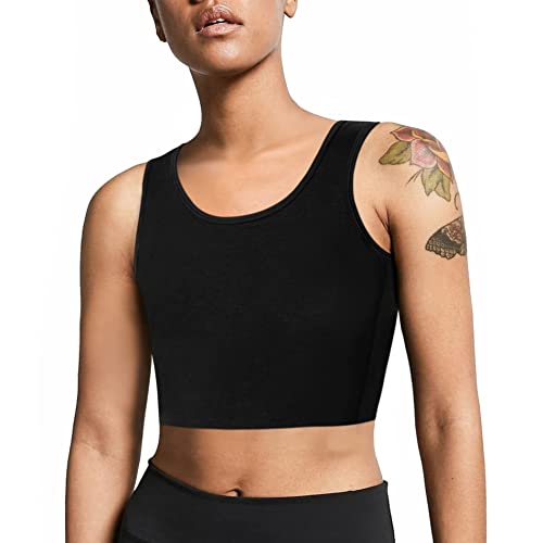 Junlan Women Transgender Tomboy FTM Elastic Chest Binder Bra Pullover Tank Top(Black,3XL)