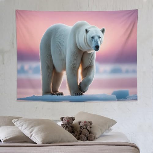 Tapisserie murale ours polaire pour masquer un mur vide sans percer