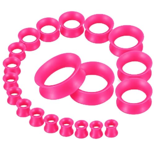 Oyaface 20pcs Plugs Kit 2g-1" Silicone Ear Skin Gauges Hard Ear Expander Tunnels Stretching Set (thin-pink)