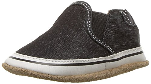 Robeez Baby Boys Crosshatch Crib Shoe, Canvas Liam Basic-Black, 6 Months-12 Months Infant