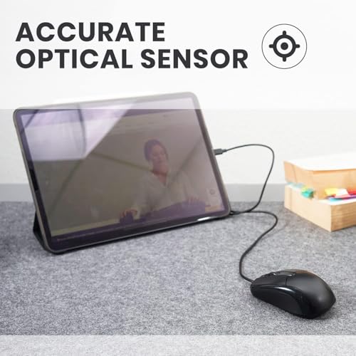 Perixx PERIMICE-209C USB-C Kabelgebunde Maus mit Scrollrad, geeignet für Links- und Rechtshänder, zur Nutzung am Desktop-PC und Laptop, Schwarz 6