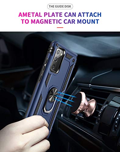 for Samsung Galaxy Note 20 Case, Note20 5G Case with HD Screen Protectors, Androgate Military-Grade Metal Ring Holder Kickstand 15ft Drop Tested Shockproof Cover Case for Galaxy Note 20 Blue