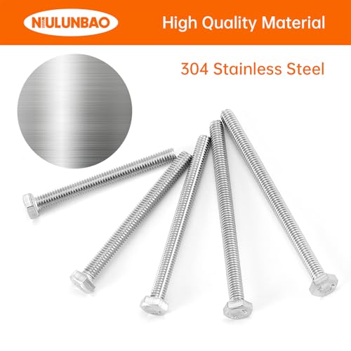 Image of M4 x 40mm 45mm 50mm 55mm 60mm Heavy Duty Hexagon Bolts Hex Head Screws, 304 Stainless Steel, Metric Machine Fully Threaded, Bright Finish, Assortment Kit 40PCS