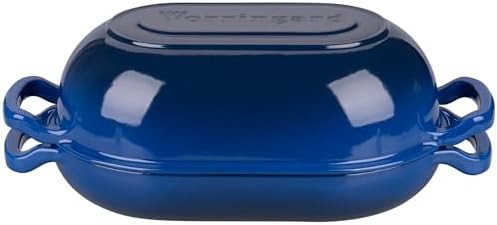 Enameled Cast Iron Sourdough Bread Oven, Dutch Oven, Loaf Cast Iron Bread Pan for Homemade Bread Baking, Meatloaf Pan with Lid, 5QT, Blue - Thumbnail 3