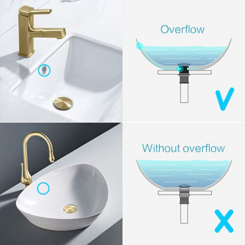 KAIYING Pop Up Drain, Bathroom Sink Drain Stopper with Overflow, Vessel Sink Drain Assembly with Detachable Basket Stopper, Anti-Explosion And Anti-Clogging Drain Strainer (Brushed Gold)