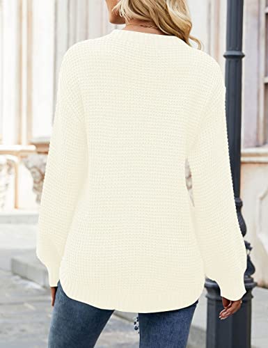 Image of MEROKEETY Women's Fall Long Sleeve Waffle Knit Oversized Sweater | Fall Fashion, Crew Neck, Tunic, Dressy Casual, Trendy, Cute, Pullover Tops, Long Lantern Sleeves, Loose Fit, Drop Shoulder