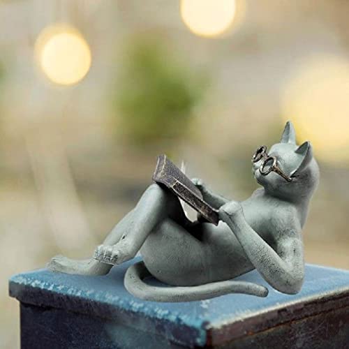 Estatua decorativa de gato leyendo de resina para hogar y oficina miniatura 6