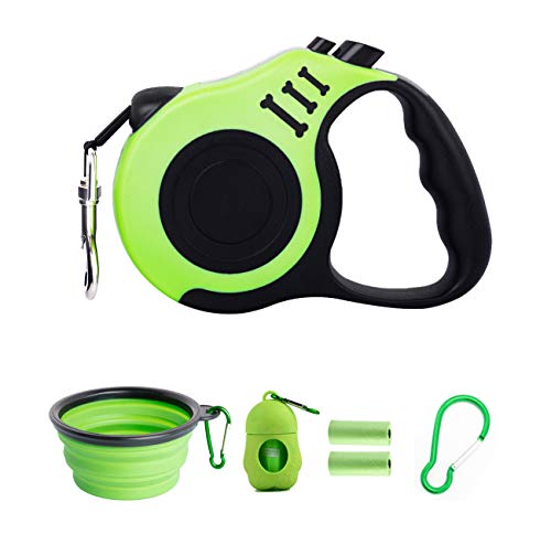 PETIMP Retractable Dog Leash Lightweight Portative 16FT Leash, with Folding Bowl,Dispenser,Rubbish Bags, for Small Medium Dogs(Green)