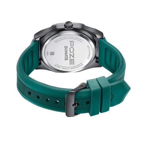 Image of Sonata Poze 8 Quartz Analog with Green Dial Green Silicon Strap Watch for Men - SP70107NP02W