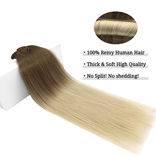 Image of DOORES Ash Brown to Platinum Blonde 18 Inch 7pcs 120g Remy Clip in Human Hair Real Hair Extensions Natural Straight
