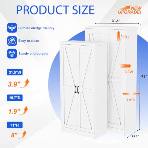 Image of GAIOUS 71 inch Tall Kitchen Pantry Cabinet,White Cupboard,Metal Storage Cabinet