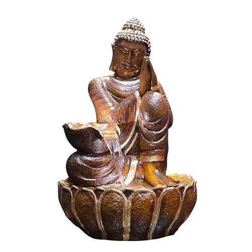 Image of 3 Feet Namaste Buddha Water Fountain for Home & Garden|Fiber Buddha Fountain with LED Light|Indoor Outdoor Fountain for Vastu & Positivity (Bronze, 3 Feet Namaste Buddha Fountain)