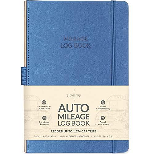 Skyline Auto Mileage Log Book – Vehicle Logbook With Expense Tracker – Driving Logger Book For Tracking Car Mileage, Expenses, Gas Consumption & Lubrication – Hardcover, A5 Size, 5.8X8.3″ (Smoke Blue) #TOP7