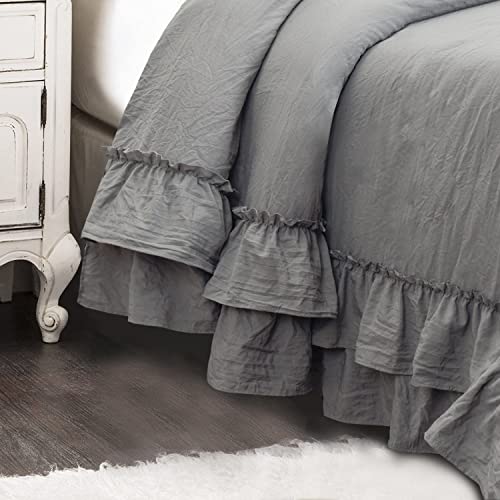 Hig 8 Piece Ruffled Comforter Set Chic Bedding Set, Farmhouse Bed In A Bag For Bedroom, Vintage Comforter Set With Down Alternative Filling, Washed Microfiber, Dark Gray, Queen (Melisa) #TOP5