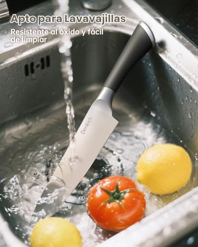 Denkich Set Cuchillos Cocina, 6 Piezas con Mango Ergonómico y Acero Inoxidable Alemán, Juego de Cuchillo Profesional con Base de Bloque de Roble para Cocinero y Principiante - imagen 5