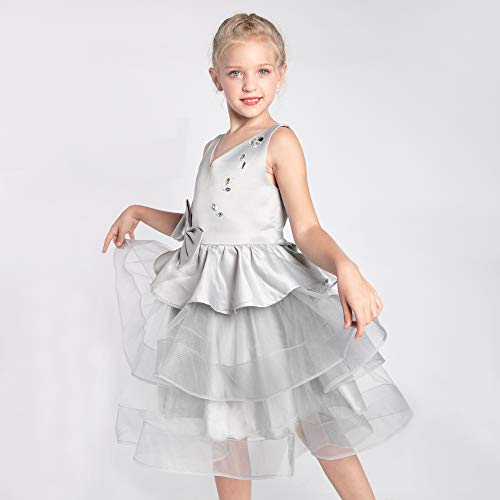Sunny Fashion Flower Girls Dress Tiered Ruffle Skirt Blue Pageant Size 6-122