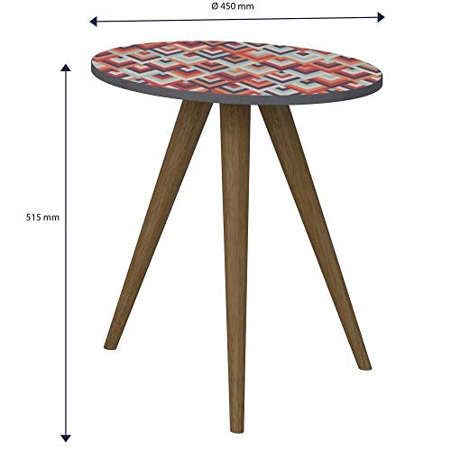 Conjunto Para Sala de Estar com Mesa de Canto e Mesa Lateral Retrô Espresso Estampa Vermelha - Be Mo