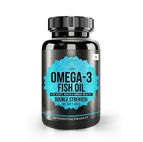 Noble Nature Double Strength Omega 3 Fish Oil - Fish Oil Supplement with EPA & DHA Fatty Acids - Heart Brain & Immune Support for Men & Women - 1000 mg 60 Softgels