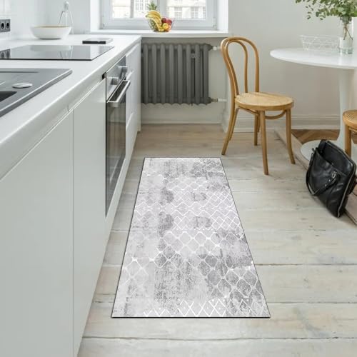 Alfombra lavable de cocina y pasillo con diseño abstracto gris que no resbala 5