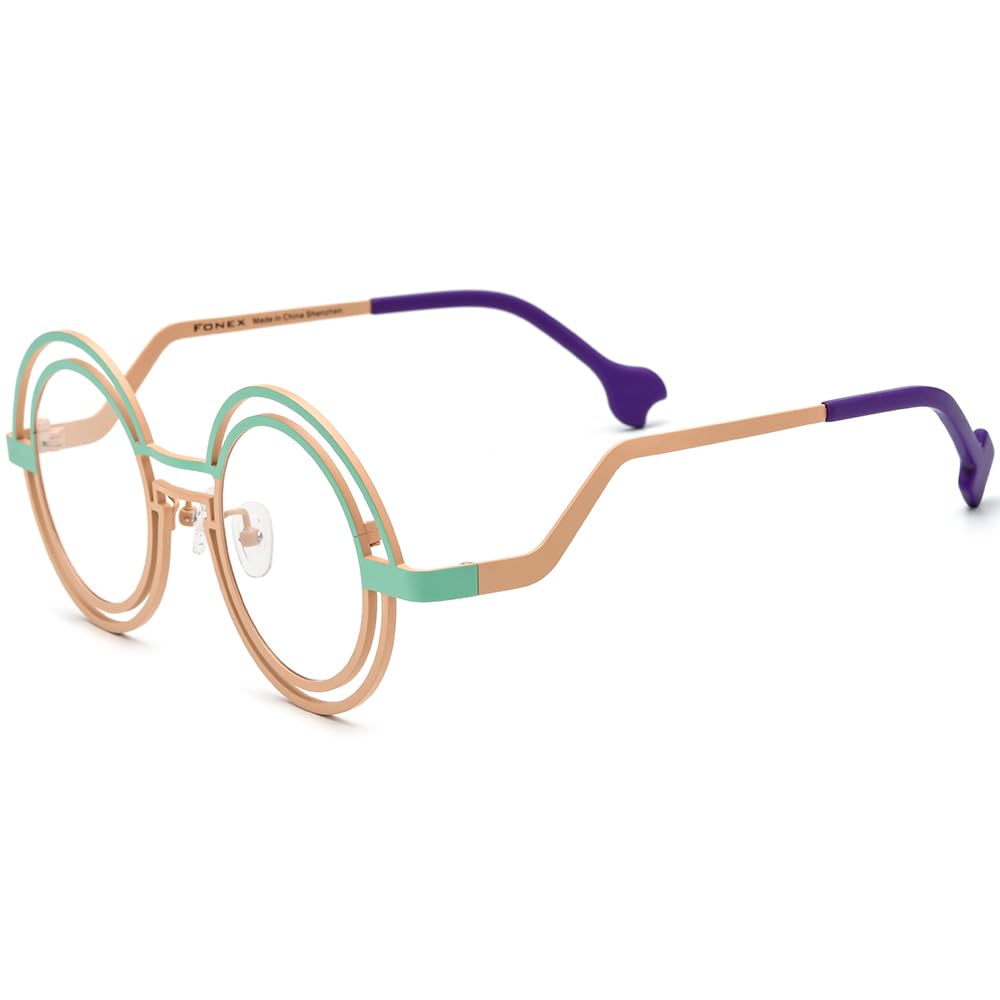 FONEX Colorful Pure Titanium Glasses Frame Women Retro Round Eyeglasses