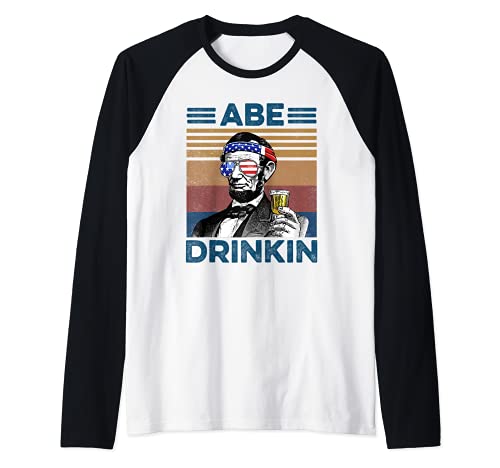 Vintage Abe Drinkin 4th July Raglan Baseball Tee, Black