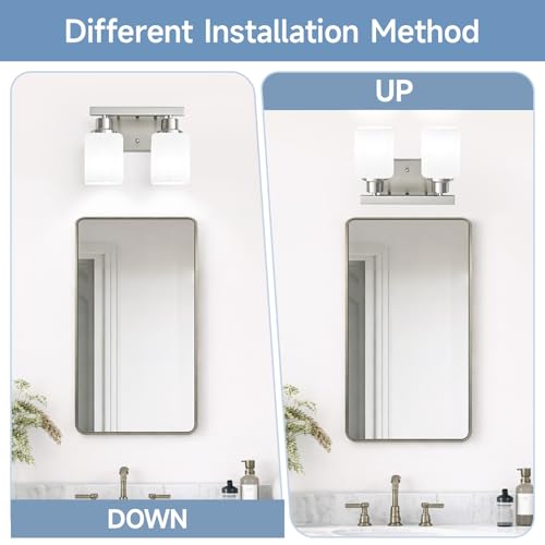 Image of 2 Light Brushed Nickel Vanity Light,Brushed Nickel Vanity Lights for Bathroom,Bathroom Light Fixtures Over Mirror,Wall Sconces for Living Room,Bedroom,Hallway(E26 Base)