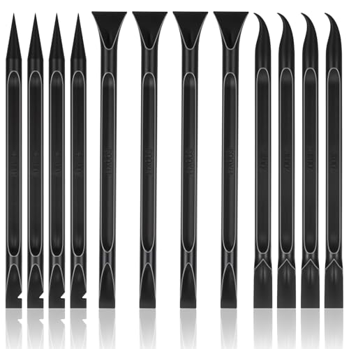 TIESOME 12Pcs Non-scratch Plastic Scraper Tool, Multi-Purpose Carbon Fiber Pen-shaped Plastic Scraper for Cleaning Small and Narrow Space Tight Spaces Crevice Stickers Labels Car Kitchen, Black