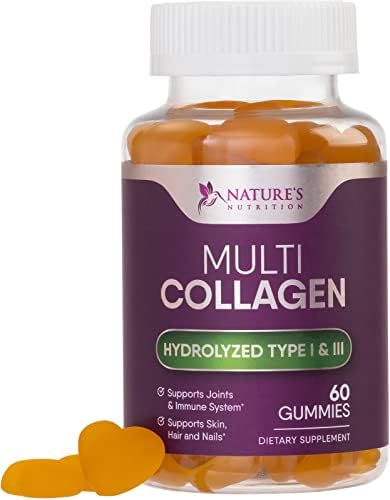 Collagen Gummies Type 1 and 3 Hydrolyzed Multi Collagen - Support for Hair, Skin, & Nails - Gummy Vitamins Supplement for Women and Men - Non-GMO Gluten-Free Orange Flavor - 60 Gummies