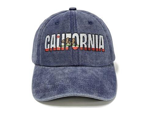 Horpe California Bear Baseball Cap for Men Women, Cali Flag Gifts for Adult, Adjustable Embroidered Washed Blue Hat