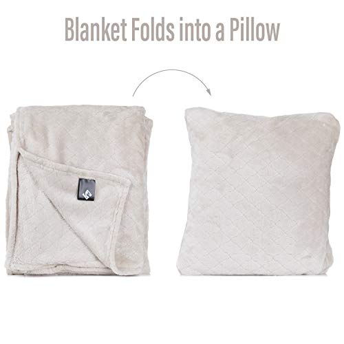 Outrageously Soft Convertible Cozee 2 In 1 Blanket And Pillow Combo- Oversized Lightweight Camping Throw That Folds Into Travel Pillow 60 X 70 Inches - Ivory #TOP1