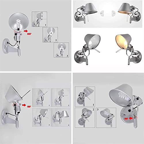 Lámpara de pared articulada E27 con interruptor y acabado plateado 5