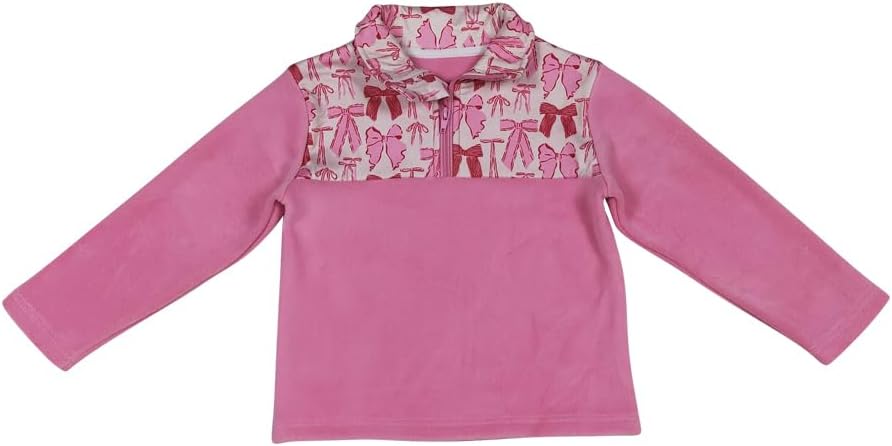yawoo GT1149 Pink Christmas Bow Fleece Outerwear Zipper Jackets Infant and Toddler Girl Coat Top