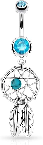 Miniatura 5 de Joyería de joyería para atrapasueños de acero quirúrgico con diseño de estrella tejida de acero quirúrgico para ombligo, 0.49oz, Mod-RTY-895-861