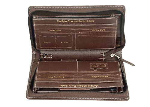 Image of Sukeshcraft Cheque Book Holder for 8 Cheque Books | Multi-Pocket Rexine Organizer I Locker Key Holder | Handy 6.25 x 10.80 x 1.80 inch. Size - Coffee Brown
