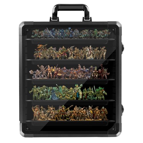 ZXQDRE Miniature Carrying Case Aluminum Alloy Frame & Clear Window for Display & Secure Transport Miniature Storage Case with Lock for Warhammer Miniatures Figures and Collectibles (Medium)