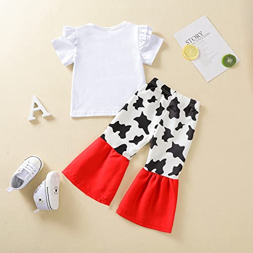 Daddy is Home Toddler Girls Short Sleeves Infant Kids Cow Head Sunflowers Top Letters Prints Outfits