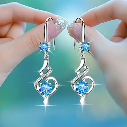 Dangly Earrings for Women, Silver Drop Earrings for Girl, Dangle Earrings with Cubic Zirconia Heart Shaped Hypoallergenic Earring for Sensitive EarsJewellery Birthday Anniversary Christmas