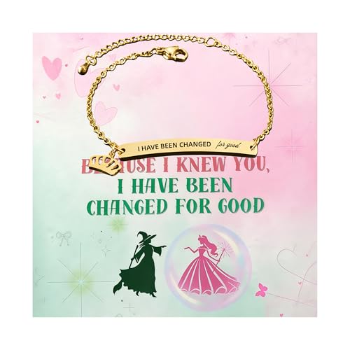 sunglnl Witch Princess Bracelet For Women, Because I Knew You I Have Been Changed For Good Engraving Words Crown Stainless Steel Chain Party Dress Birthday Jewelry Gift Card (Gold Crown for good)