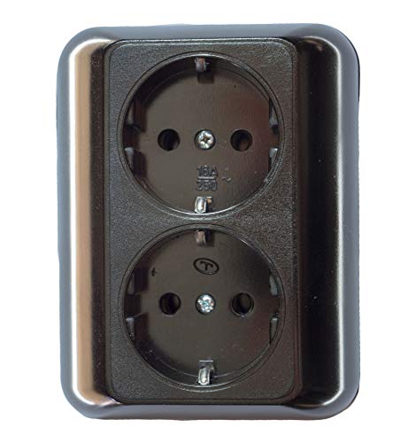 Regleta de 2 enchufes, color negro, baquelita de latón con parte trasera de la placa europea, alta temperatura