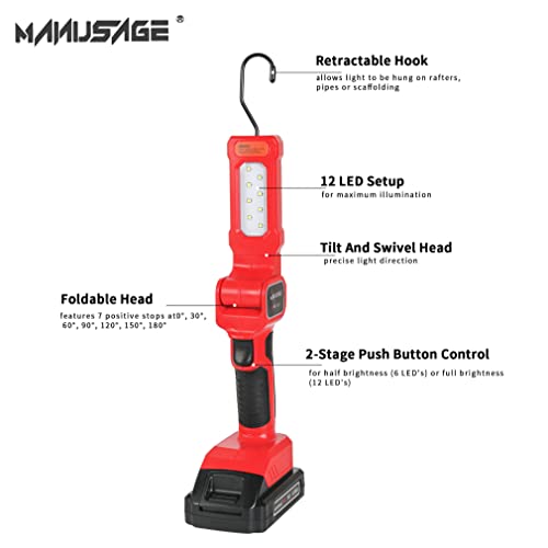 Manusage 3/8" 20V Cordless Electric Ratchet Wrench, 44.25 Ft-Lbs,380Rpm, With 2 X 2.0A Rechargeable Lithium Ion Batteries，Charger And 20V Lithium-Ion Led Work Light #TOP6